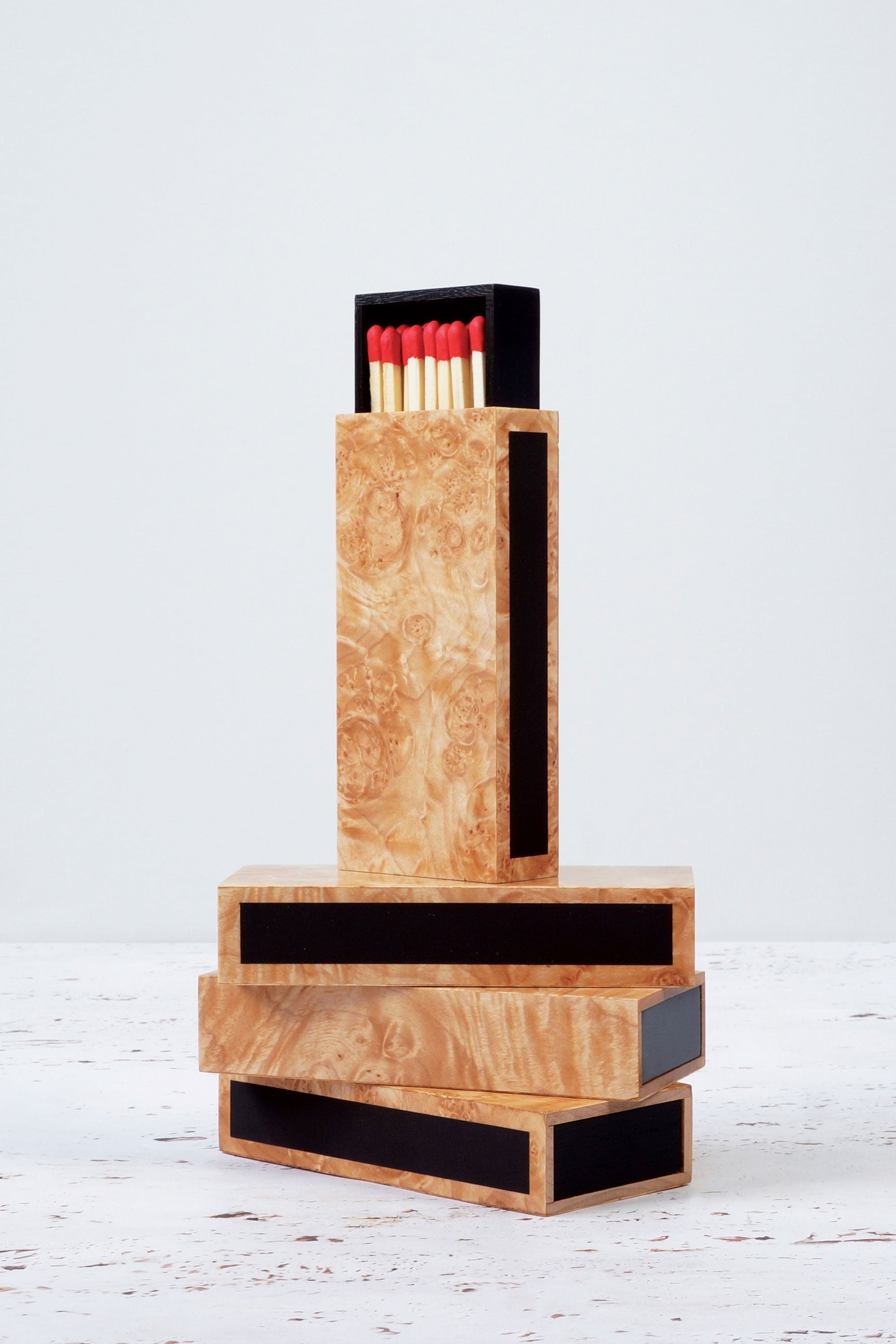 maple burl matchbox stacked