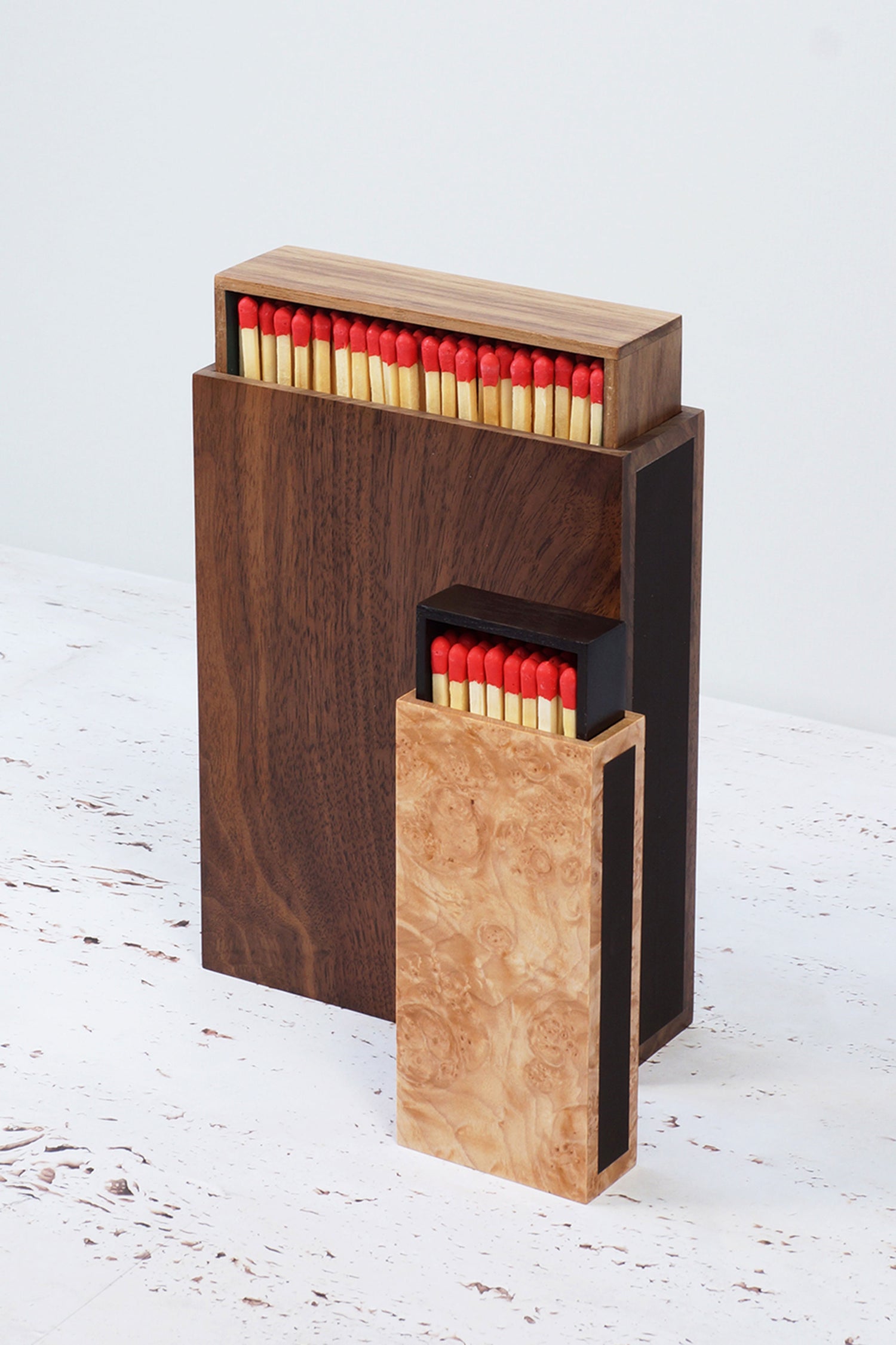 xl walnut matchbox with medium maple burl matchbox